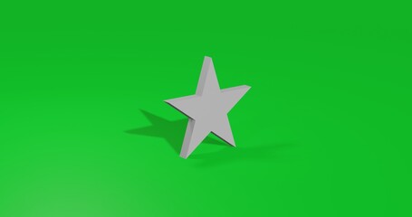 Isolated realistic white star symbol front view with shadow. 3d illustration on green chroma key background