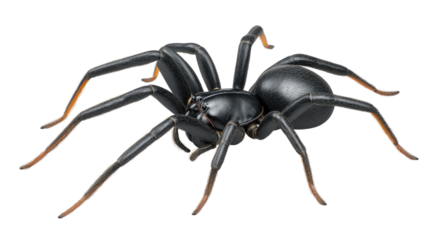 A Striking Arachnid's Pose: Capturing the intricate form and detail of a dark-bodied spider, this image reveals a fascinating glimpse into the world of these often-misunderstood creatures.