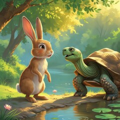 Cute cartoon bunny with easter eggs for spring holiday