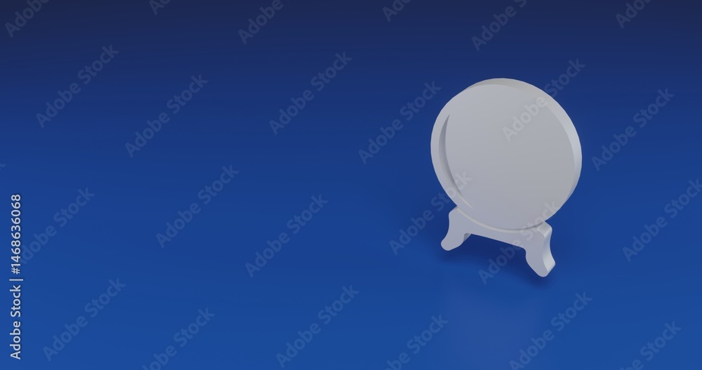 Poster isolated realistic white spirit ball symbol with shadow. located on the right side of the scene. 3d 