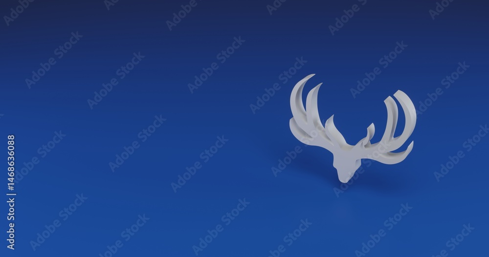 Poster isolated realistic white deer horns symbol with shadow. located on the right side of the scene. 3d i