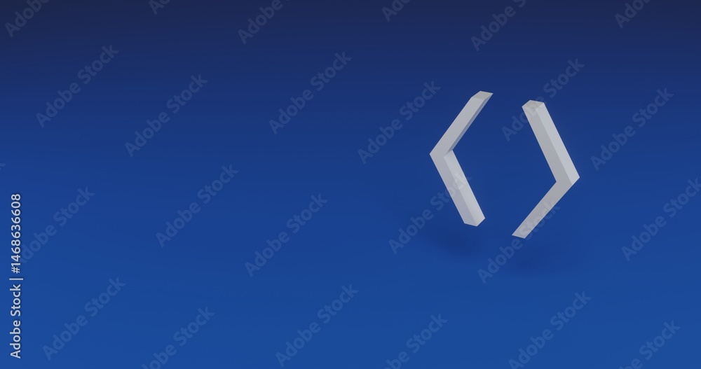 Poster isolated realistic white angle brackets symbol with shadow. located on the right side of the scene. 