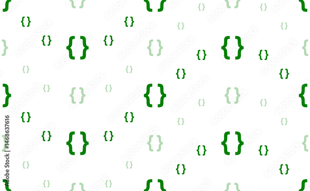Poster seamless pattern of large and small green curly brackets symbols. the elements are arranged in a wav
