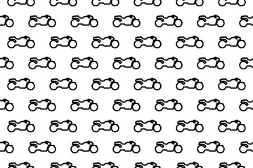Seamless pattern completely filled with outlines of bike symbols. Elements are evenly spaced. Illustration on transparent background