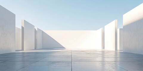 Obraz premium Minimalist white architecture with concrete floor