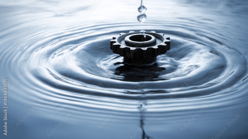 Poster a single water droplet creating a ripple effect in a calm environment symbolizing purity and fluid d