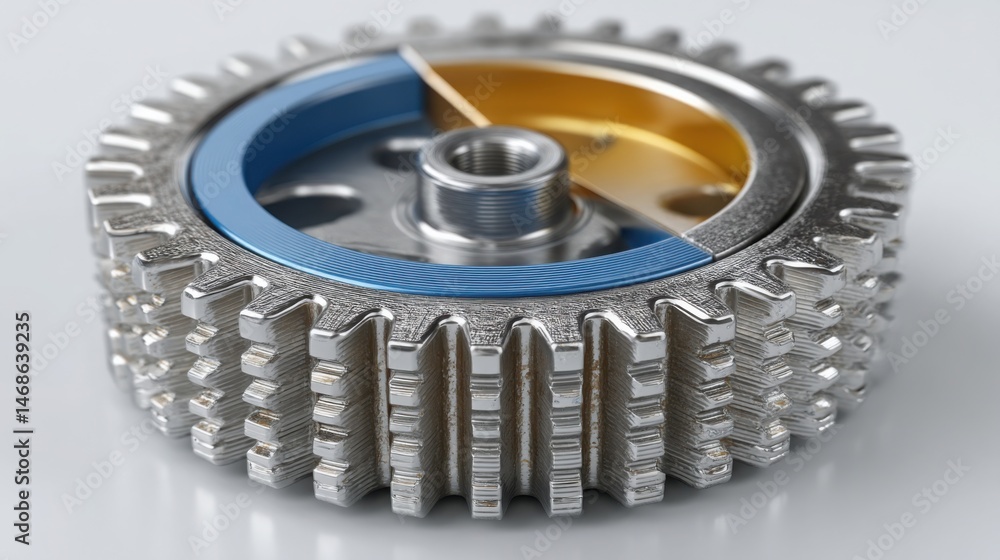 Poster close-up of a single gear wheel showcasing its complex design and functionality in mechanical system