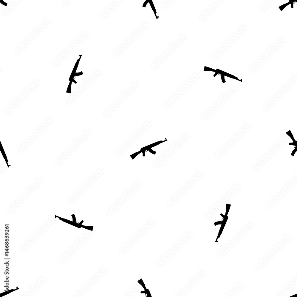 Poster seamless pattern of repeated black assault rifles. elements are evenly spaced and some are rotated. 