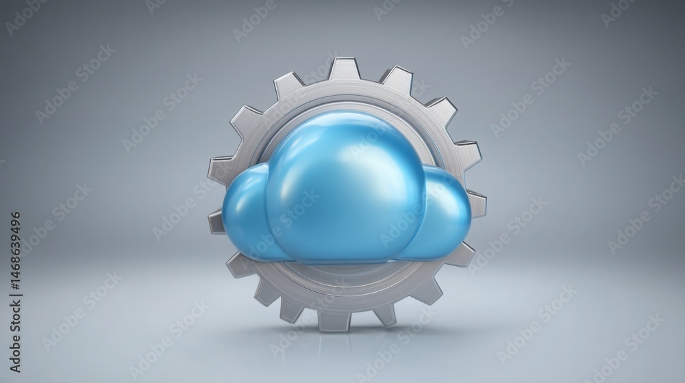 Poster blue cloud with a gear wheel overlay symbolizing cloud technology and mechanical systems in modern c