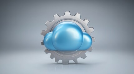 Blue cloud with a gear wheel overlay symbolizing cloud technology and mechanical systems in modern computing