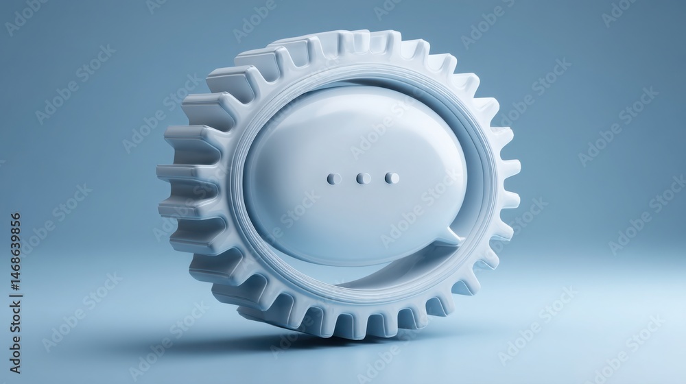 Poster intricate gear wheel displayed alone emphasizing the concept of conversational automation and techni
