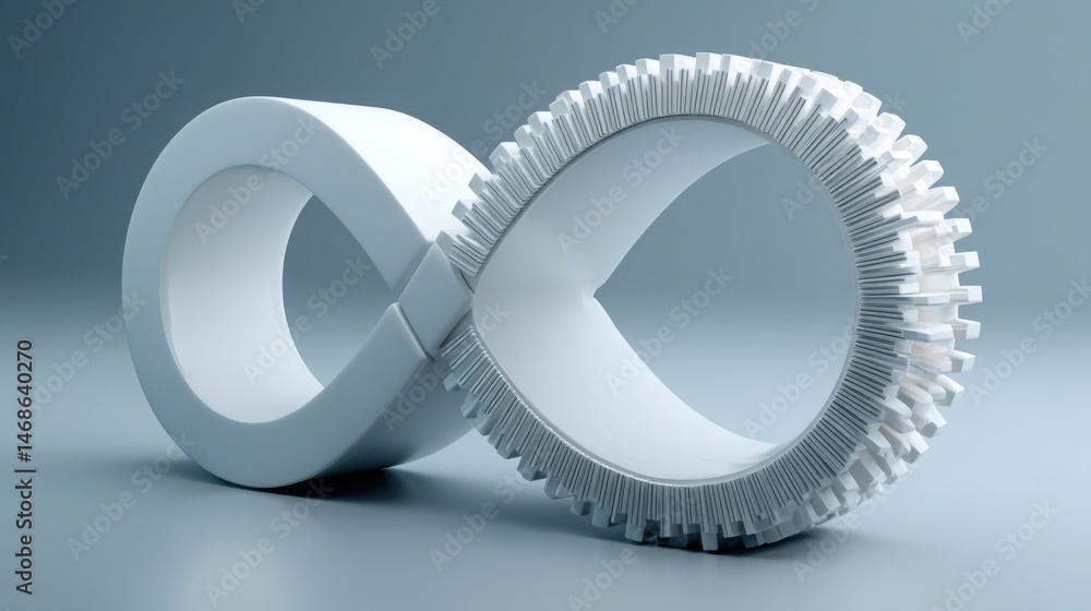 Poster two interlocking gears symbolizing continuous improvement and the concept of an overlapping infinity