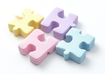 Obraz premium Four pastel jigsaw puzzle pieces interlocked