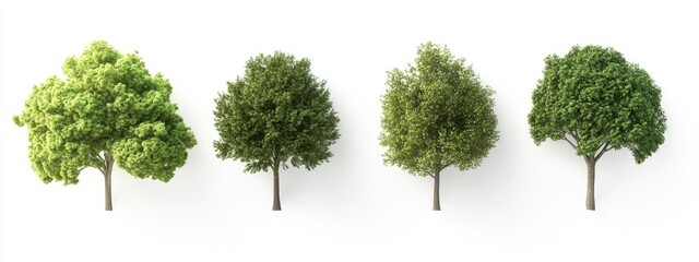 Four lush green trees isolated on white