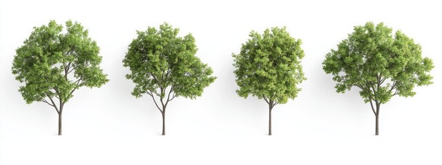 Four lush, green trees isolated on white