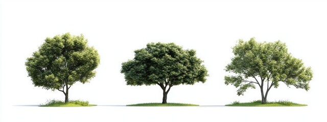 Three lush green trees isolated on white