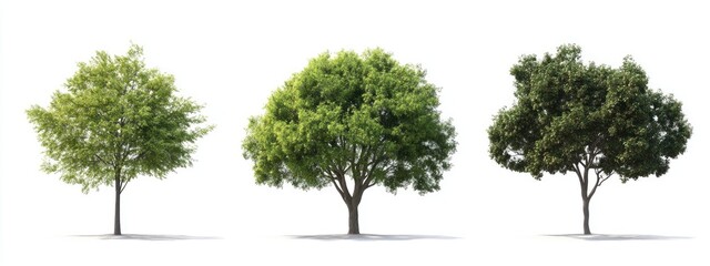 Three trees in different growth stages, isolated on white