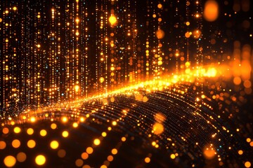 Futuristic Digital Light Display with Sparkling Gold Particles