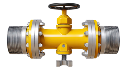 Industrial Valve and Fixtures: Close-up of a meticulously crafted yellow valve, its intricate design and robust build exuding power and precision.
