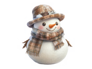Festive snowman with hat and scarf isolated on transparent background