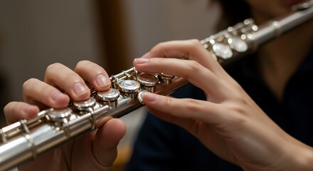 Elegant Musician Playing Flute Close-up Shot