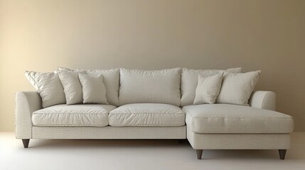 Spacious light beige sectional sofa isolated