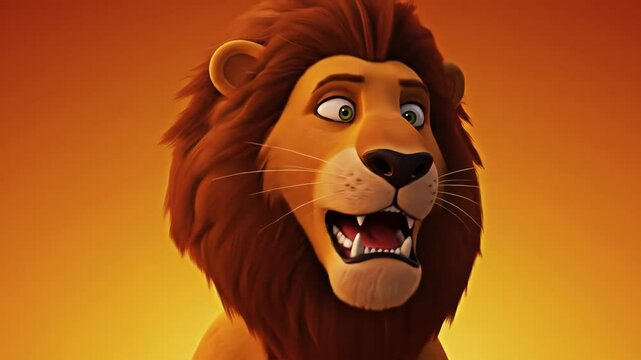 Majestic king lion head, a wild feline predator with a cute cartoon illustration style