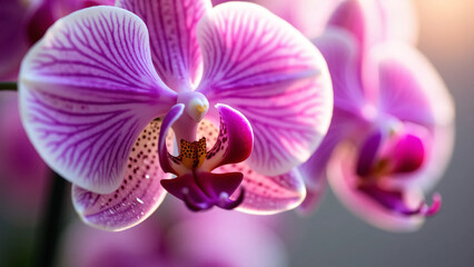 Close-Up Macro Shot of Exotic Orchid Bloom with Intricate Petal Details and Rich Purple Hues &mdash; Editorial-Quality Ultra Detailed Flower Portrait for Botanical, Spa, and Skincare Branding