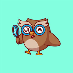 Cute Owl Holding a Magnifying Glass – Educational Animal Character Illustration