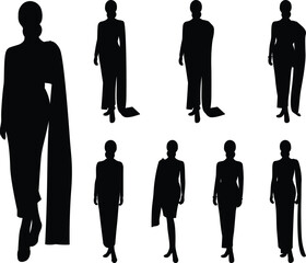 Silhouette of Thai Traditional Dress Set - Female Character Fashion Pose Illustration.