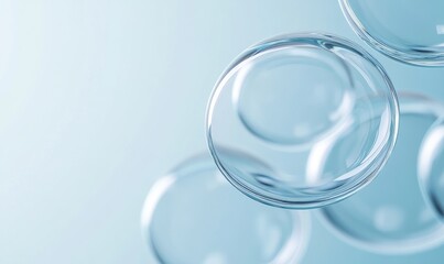 Translucent spheres float against a soft blue backdrop
