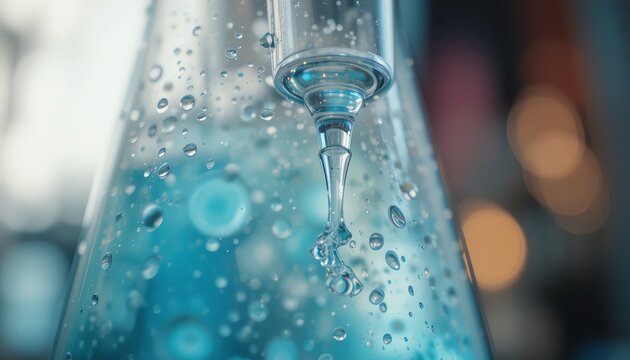 Laboratory Liquid Dripping into Erlenmeyer Flask