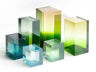 Obraz premium Abstract glass sculpture, translucent cubes in varying heights and shades of green, blue and yellow