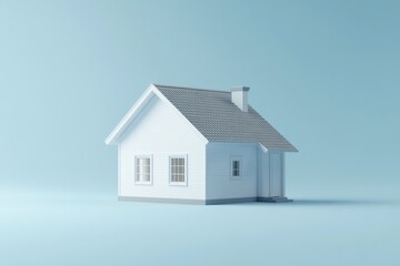 Minimalist white house model on light blue background (1)
