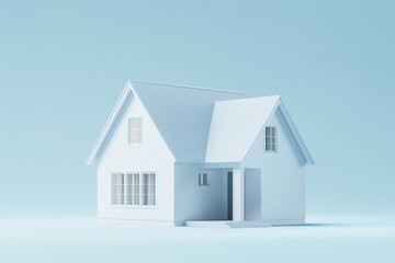 Minimalist white house model on light blue background (2)