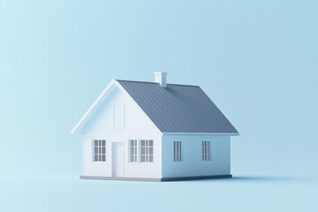Minimalist white house model on light blue background