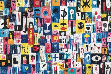 Naklejka premium Vibrant Abstract Art Composition with Bold Colors and Geometric Shapes