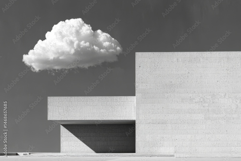 Poster modern minimalist architecture with cloud backdrop