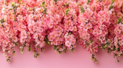 Pink Floral Background with Delicate Blossoms and Greenery Accents