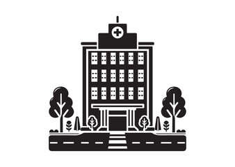 Obraz premium Hospital Building Silhouette Vector