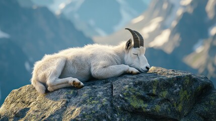 Young mountain goat on rocky outcrop