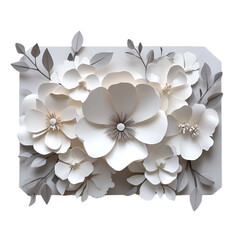 Elegant Paper Flower Arrangement White Blooms Gray Leaves Art