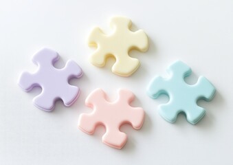 Obraz premium Four pastel-colored puzzle pieces on white