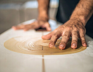 Craftsman Shaping Surfboard With Woodworking Tools