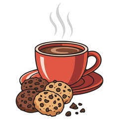 Coffee cup with biscuits isolated vector illustration on white background