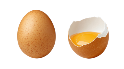 Eggs of Life: Capturing the essence of nature's bounty and culinary delight, this photograph showcases an unbroken egg beside its delicate, cracked counterpart revealing the vibrant yolk within.