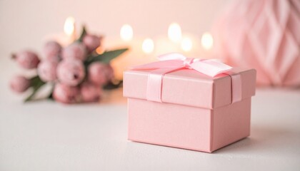 可愛いリボンがついたピンク色のプレゼントボックス
