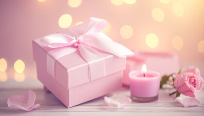 可愛いリボンがついたピンク色のプレゼントボックス