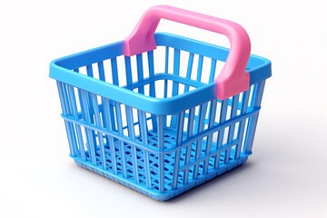 Colorful blue and pink plastic shopping basket isolated on a clean white background