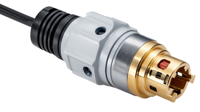 Precision Connector: A close-up shot reveals a high-tech connector, emphasizing its intricate design, metallic texture, and the essence of connectivity.